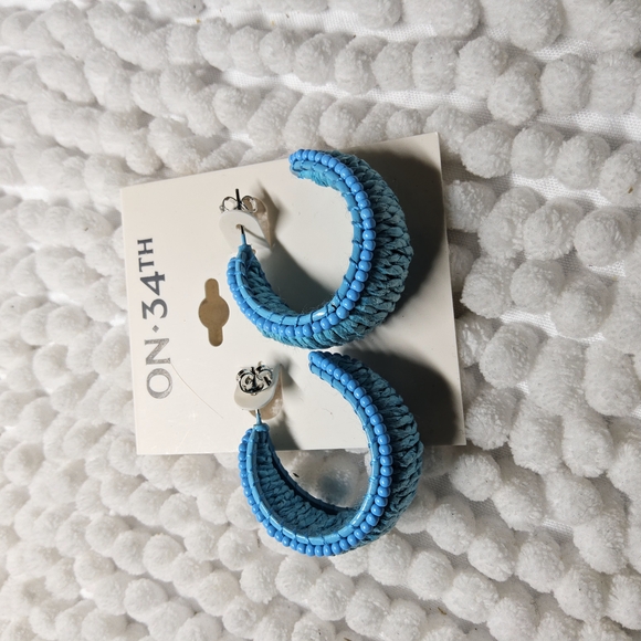 On 34th Blue Beaded Hoop Earrings - Picture 5 of 5